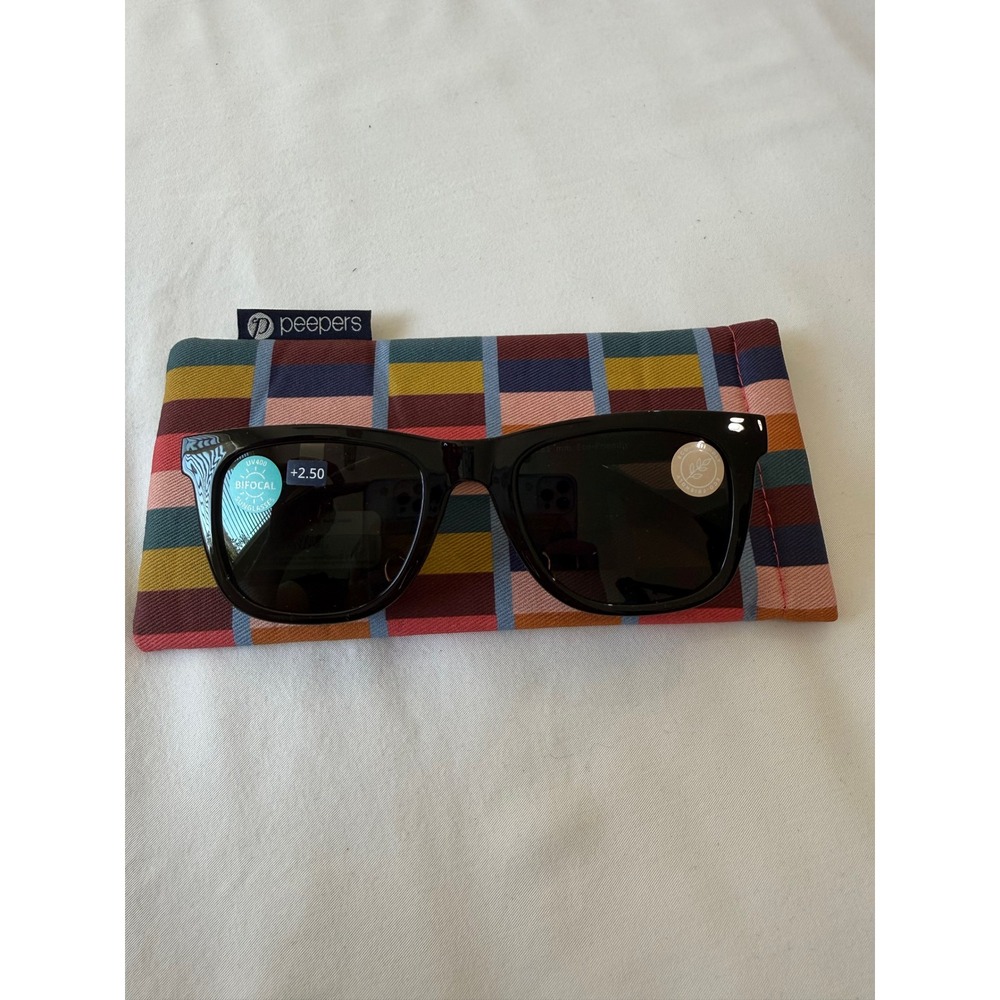 Peepers Harbor Sun Black Bifocal Sunglasses +2.50 UV400 Square Frame 3557B250